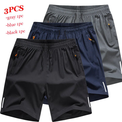 Men's 3-Pcs Sports Shorts Quick Dry Summer Fitness Gym Training Short Pants Lightweight Cool Sportswear Breathable Beach Shorts