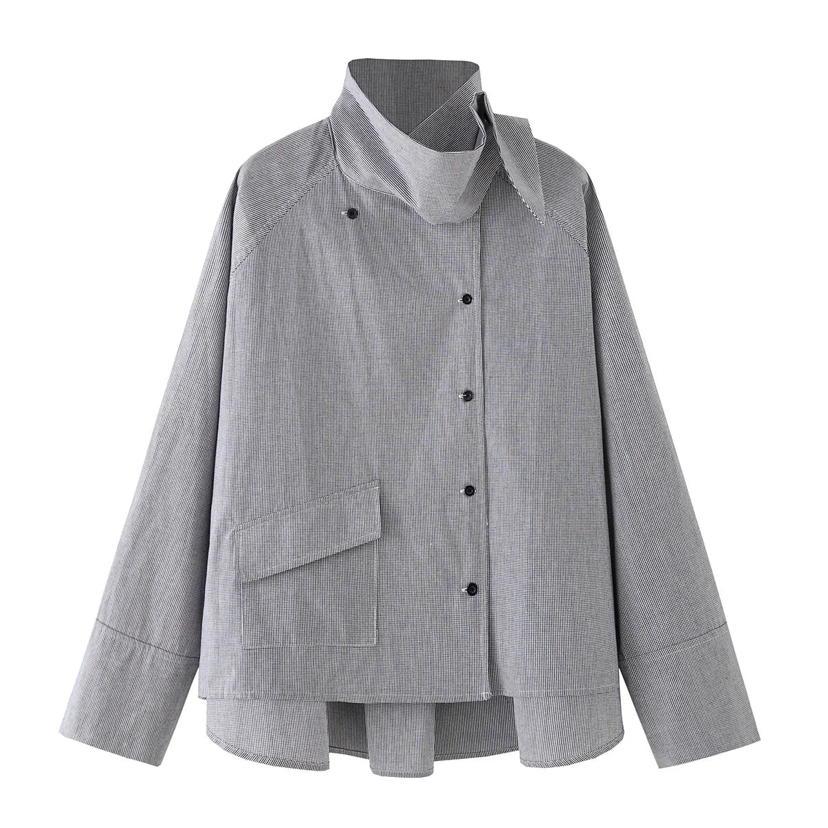 ETJ 2026 New Women's Designer Cotton High Neck Shirt Jacket Oversized Long Sleeve Minimalist Style Outerwear Top