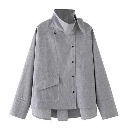 ETJ 2026 New Women's Designer Cotton High Neck Shirt Jacket Oversized Long Sleeve Minimalist Style Outerwear Top