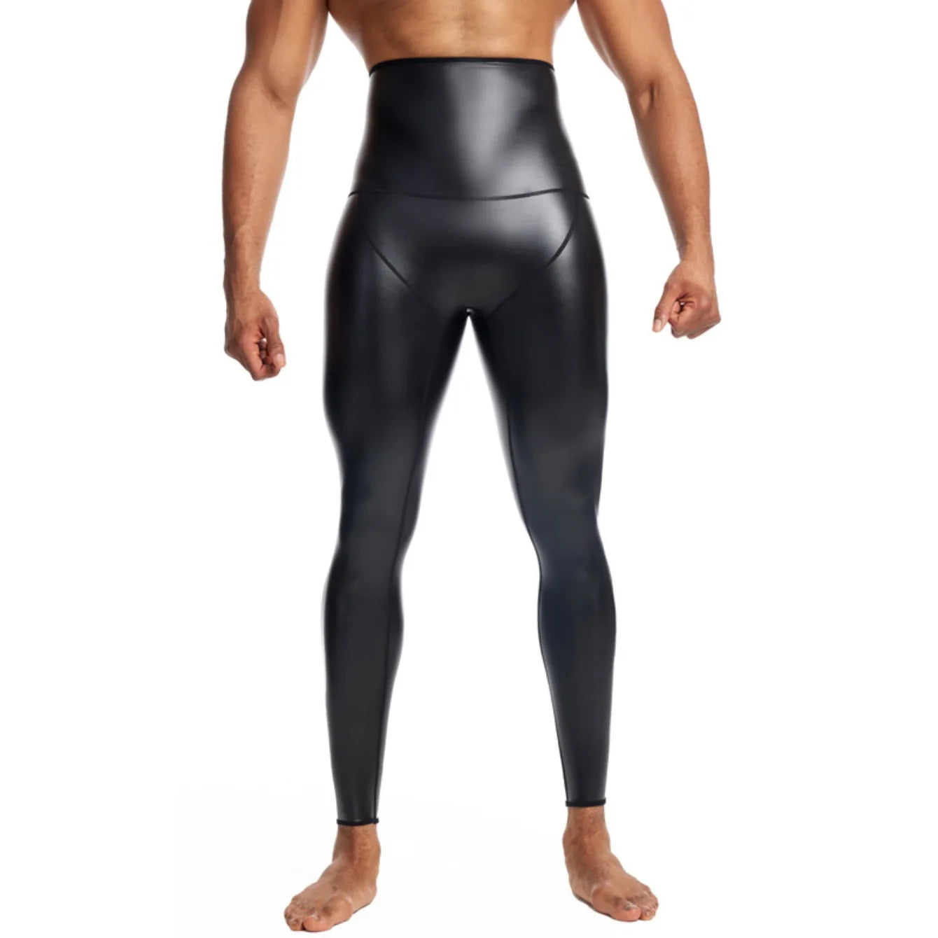 Men's High-Waisted Leather Pants Four-Way Stretch Waist-Shaping Hip-Lifting Slim Fit Cropped Pants