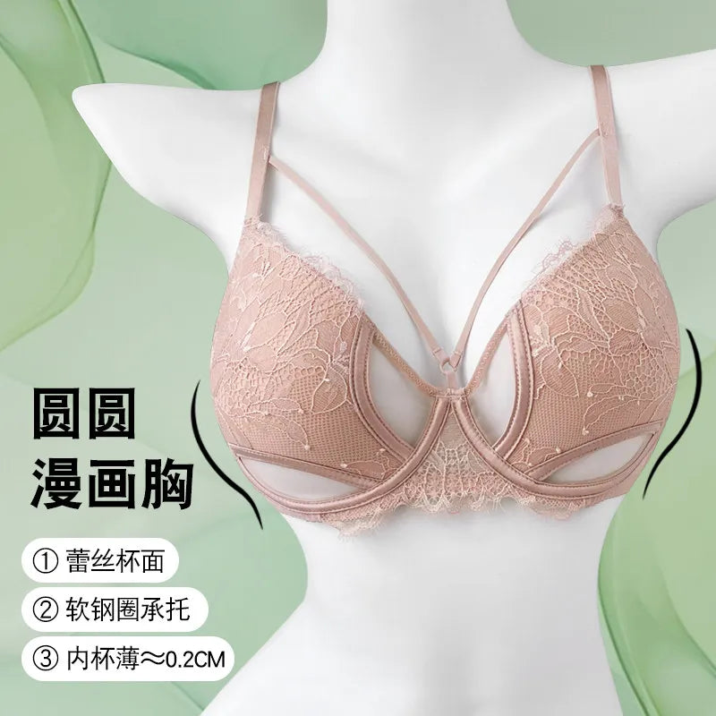 Hot Sale French Lace Bra Soft Underwire High Support Push Up Anti Sagging Sexy Nude Back Stylish Bra Size S-XL 32-38 Hot Search
