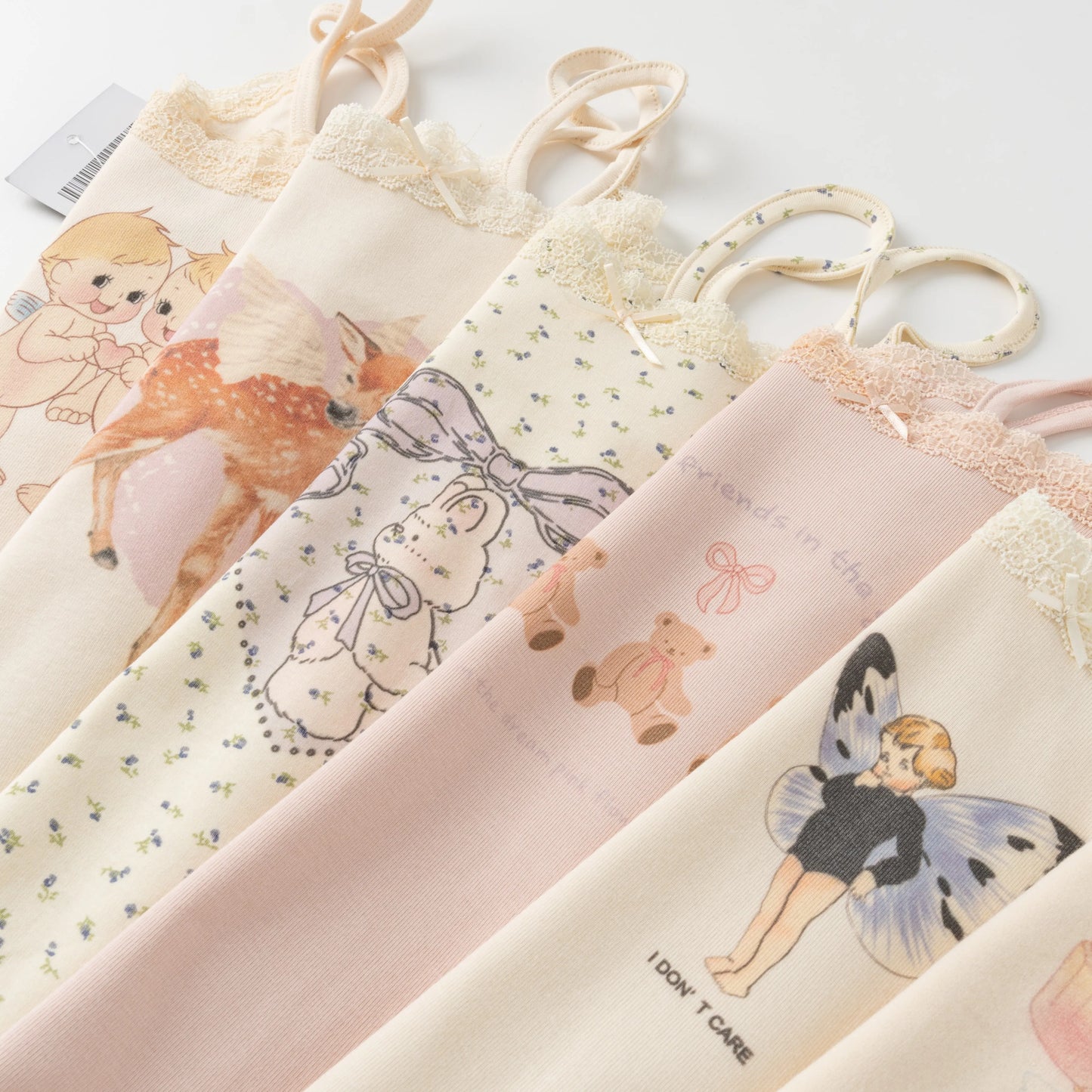 Cute Cartoon Lace Trim Tank Tops Women Summer New Slim Cotton Sleeveless Vests Vintage Sweet Preppy Style Camisole Y2K Clothes