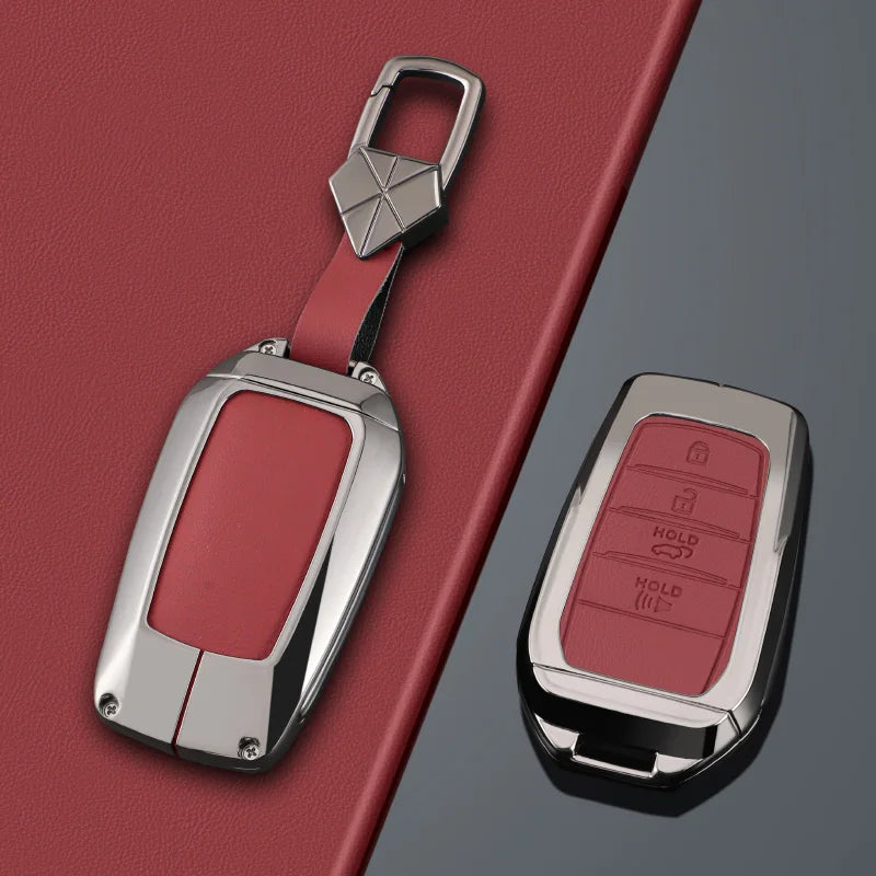 Zinc Alloy + PU Leather Car Key Case Cover For 2019-2025 Land Cruiser Highlander Camry Sienna Venza Hilux Fortuner Corolla Prius