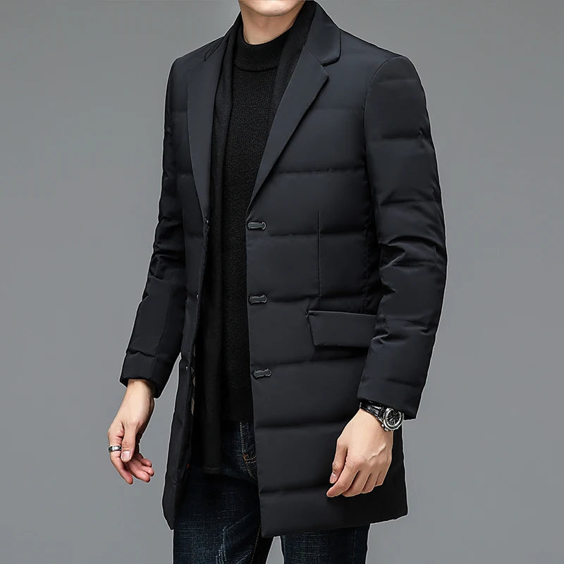 Men's Winter Fashion High-Quality down Jacket 90% White Duck down Warm Coat with Removable Scarf Suit Collar M-4XL Sizes