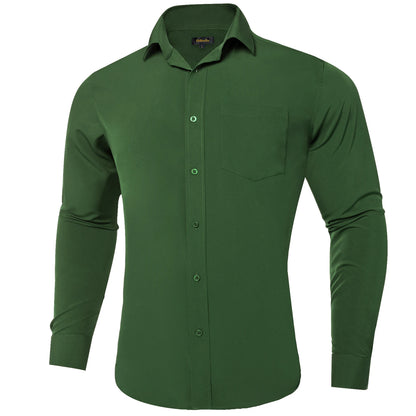 Solid Men Shirts Long Sleeve Cotton Polyester Blue Green Yellow Classic Basic Casual Slim Business Office Shirts Clothes