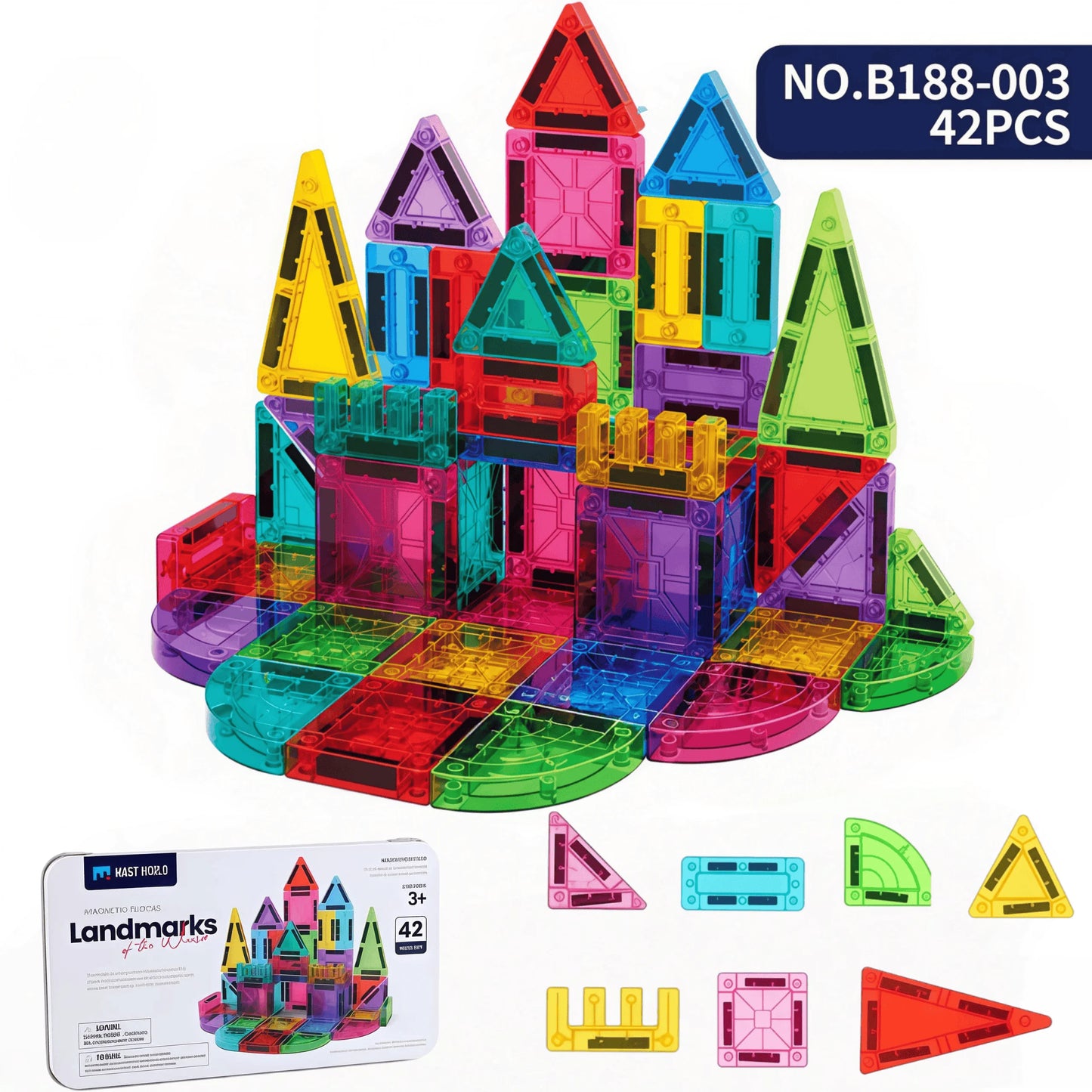 42 Pcs Magnetic Building Blocks, Kids Toy, Magnetic Tiles. Safe ABS Material Travel Pack Halloween Christmas Birthday Gift