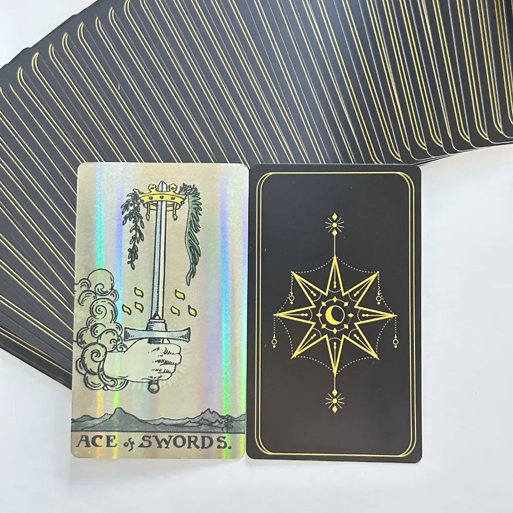 12*7cm Holographic A.E. Tarot Deck In Sliding Rigid Gift Box 78 Pcs Tarot Cards with Guidebook and Drawstring Pouch