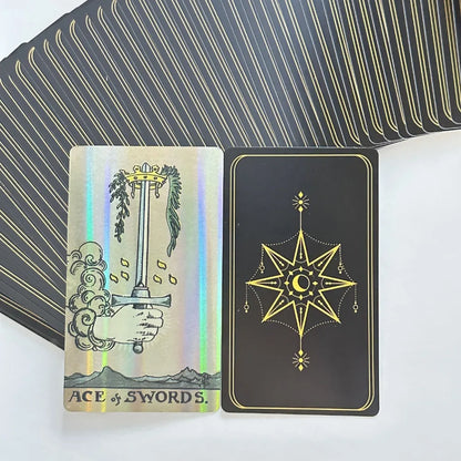 12*7cm Holographic A.E. Tarot Deck In Sliding Rigid Gift Box 78 Pcs Tarot Cards with Guidebook and Drawstring Pouch