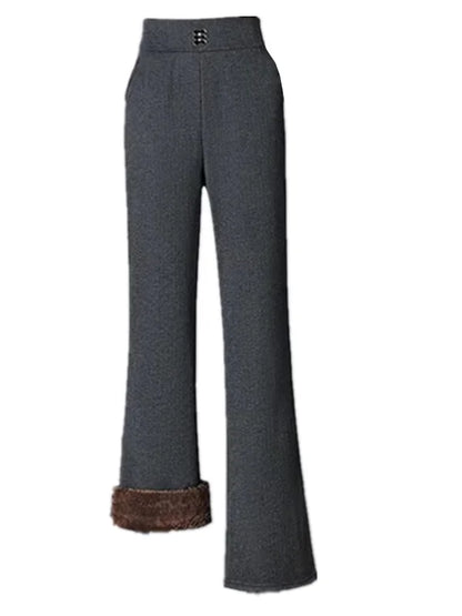 Women's Woolen Flared Pants High Waist Elastic Polyester Fiber Warm Casual Trousers for Autumn Winter 2025 New Style