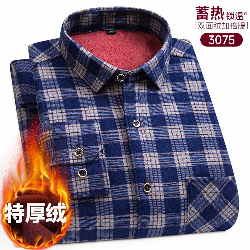 New Men's Long-Sleeved Shirt Thickened and Fleece Warm 8XL9XL Plus Size Autumn and Winter Casual No-Ironing Comfortable Top