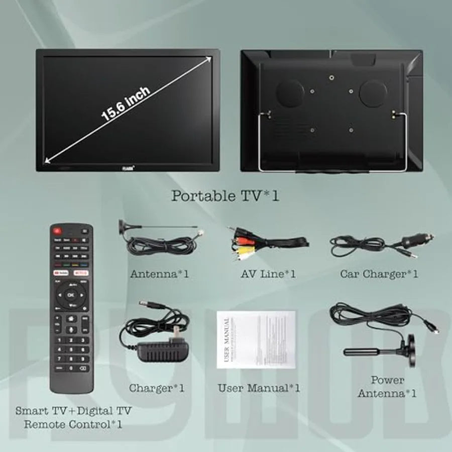 15.6" Small Smart TV, Built-in Digital Tuner, 4000mAh Rechargeable Battery TV, HDMI/SD Card/USB/AV Input, LCD Screen with Stand