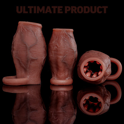 Open-Head Penis Sleeve with Round Granular Beads Dots-Silicone Male Delay Lock Sperm Ejaculation Reusable Cock Extender Sex Toy