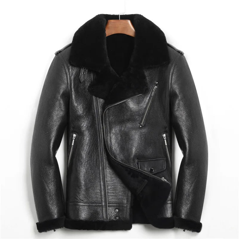 Tcyeek Natural Sheepskin Fur Coat Genuine Leather Jacket Men Winter Clothes Warm Motocycle Jackets Mens Coats Куртка Мужская