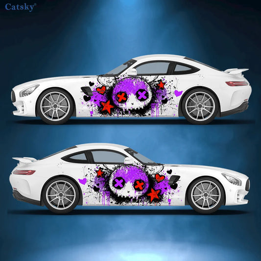 Cartoon Skull Colored Splash Car Vinyl Wraps Decal Self-adhesive PVC Sticker Suitable for Trucks SUV Decor Auto Accessories Gift