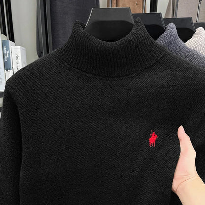 Brand Autumn/Winter New Collection: Lapel High Collar Men's Embroidered Little Horse Logo Fashion Long Sleeve Sweater
