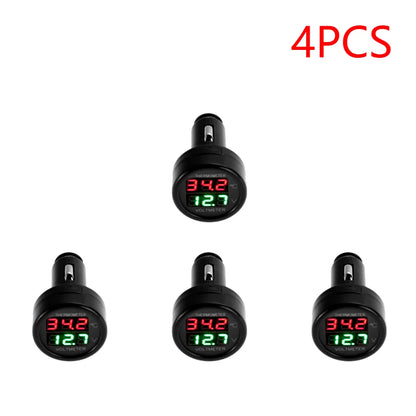 2 IN 1 12V 24V Car Voltmeter Thermometer Cigarette Lighter Car Battery Monitor LED Digital Dual Display For Cars Trucks RVs Boat