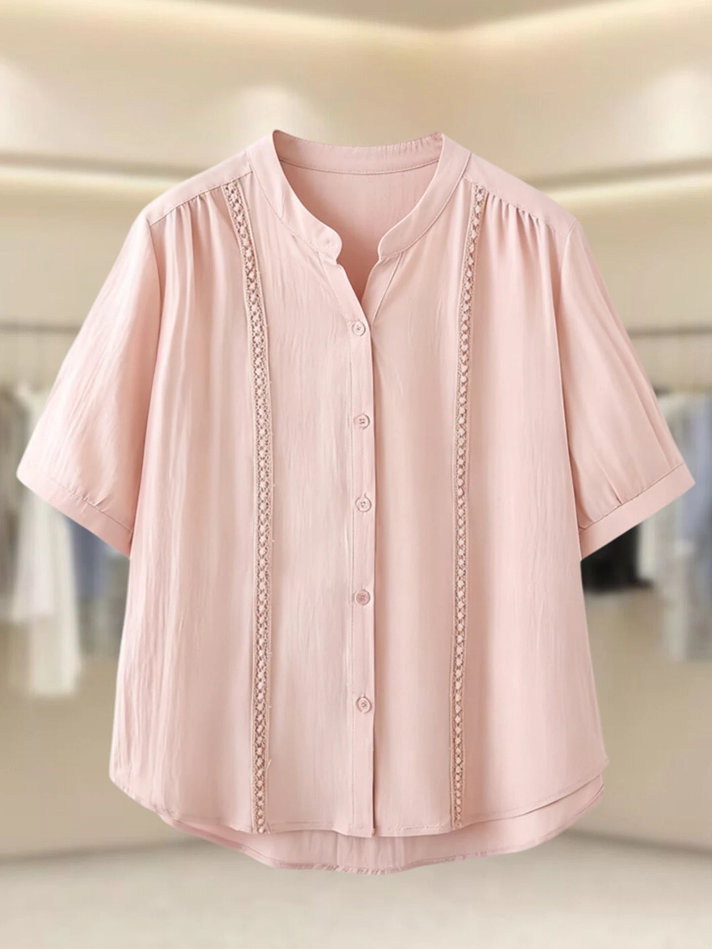 Slimming Short Sleeve Shirt for plus Size Women Stylish French Style Loose Fit Summer Top Single Button Closure Regular Length