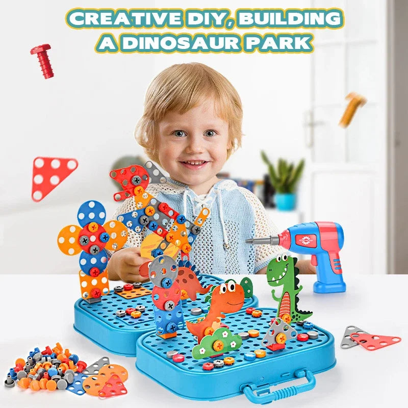 211-351Pieces Children Tool Set Electric Drill Screw Nut Puzzle Toys Pretend Play Dinosaur Drilling Assembly Educational Toy Boy