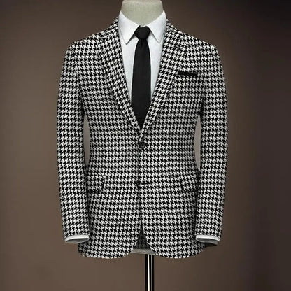 American Style Plaid Formal Men Suit Jacket for Wedding Groom 1 Piece Notch Lapel Slim Fit Houndstooth Male Tuxedo Blazer 2024