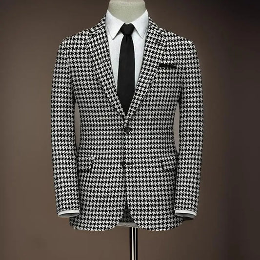 American Style Plaid Formal Men Suit Jacket for Wedding Groom 1 Piece Notch Lapel Slim Fit Houndstooth Male Tuxedo Blazer 2024