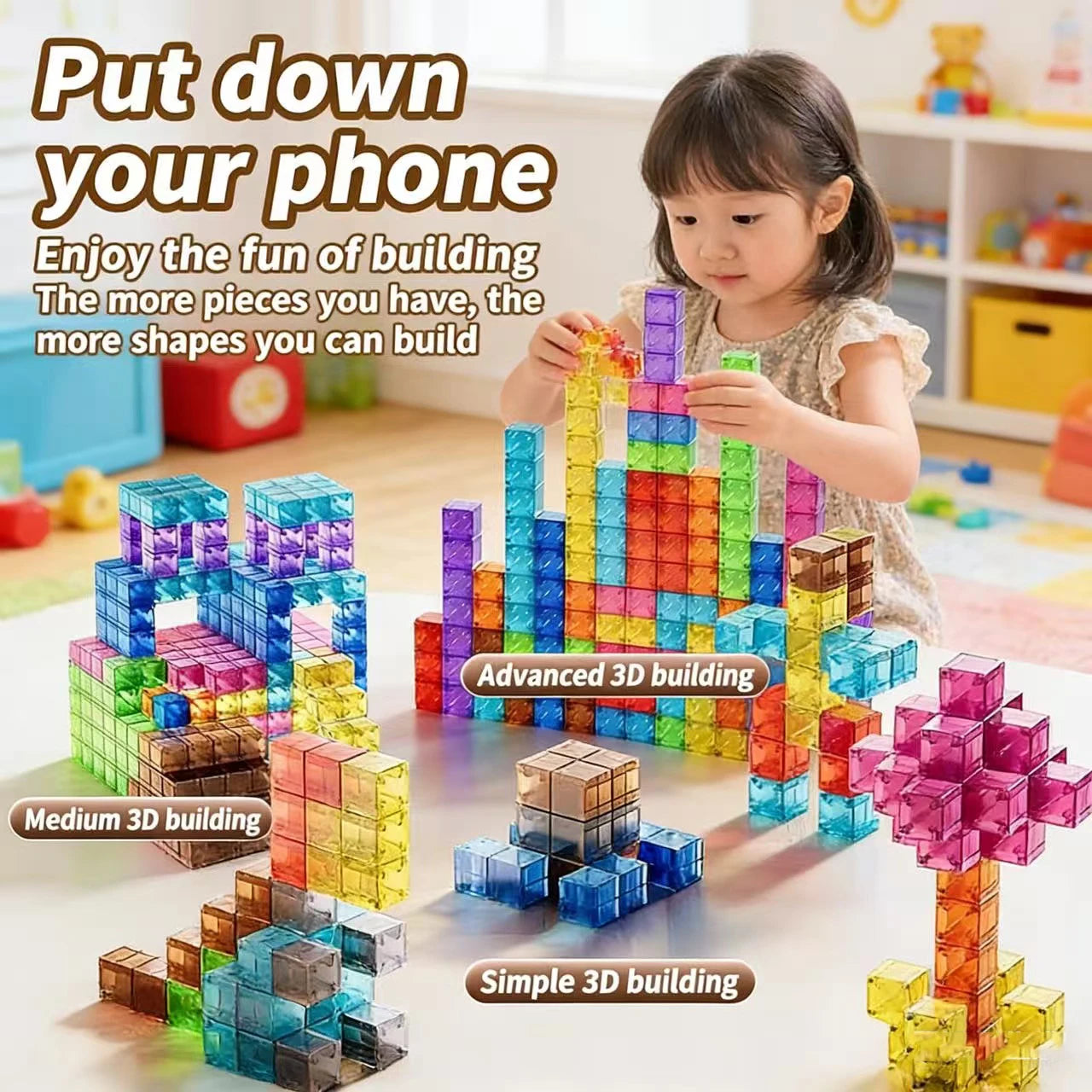 DIY Magnetic Building Blocks Transparent Square Toy Colorful Cubes Toy Construction Toy Assembly Toy for Children DIY Toys Gift