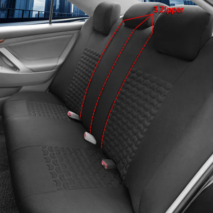 AUTO PLUS Car Seat Covers Tire Texture Press Breathable Fabric Seat Covers for Car 3 Zipper for Rear Seat Backrest