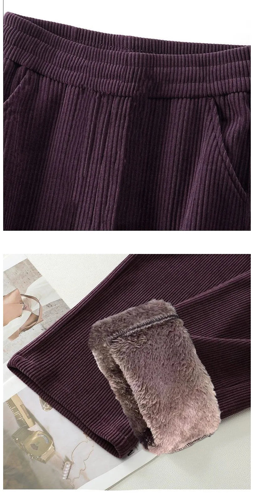 High Quality Fleece Lined Wide Leg Pants Thickened Corduroy Straight Cut Casual Trousers for Women Winter 2025 Warmth Elastic...