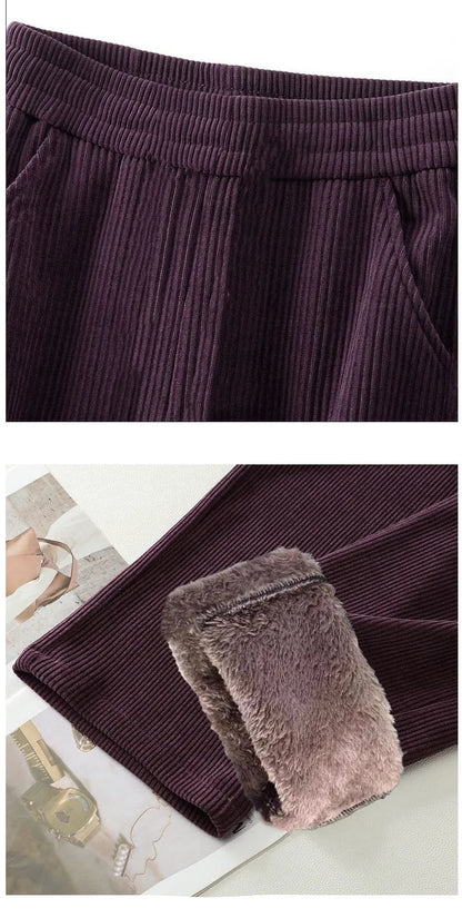 High Quality Fleece Lined Wide Leg Pants Thickened Corduroy Straight Cut Casual Trousers for Women Winter 2025 Warmth Elastic...