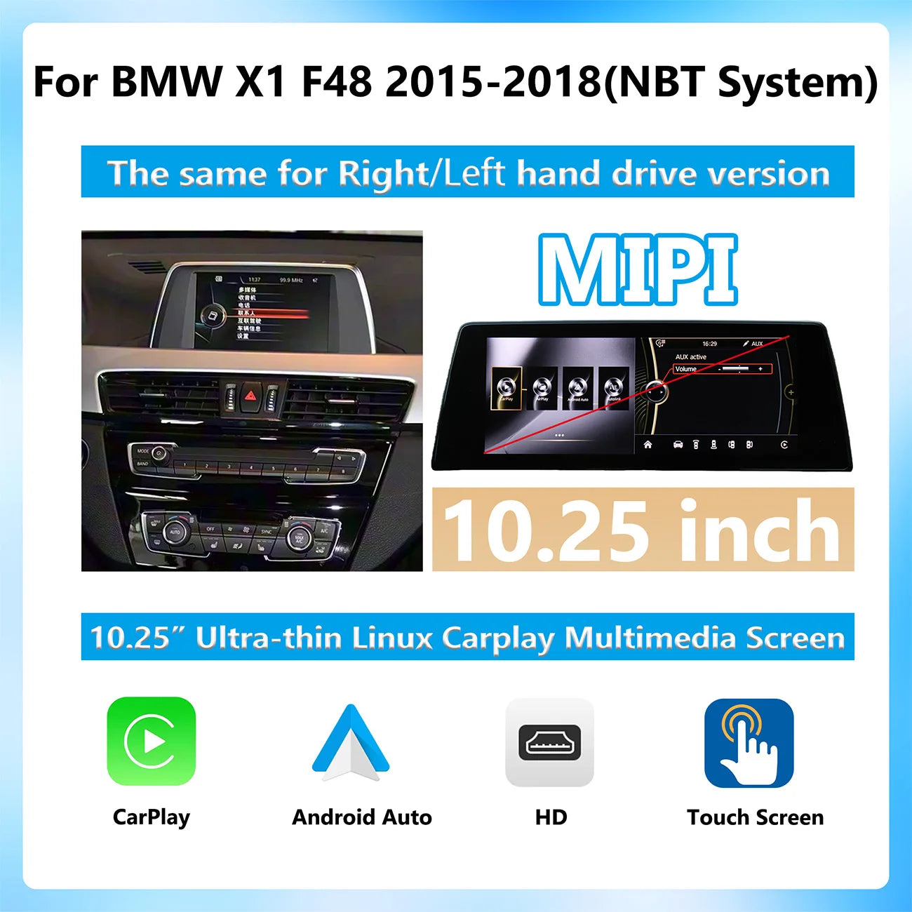 1920*720 Display Multimedia Player For BMW X1 F48 E84 2009-2018 NBT CIC GPS Wireless Carplay Android auto Touch Screen
