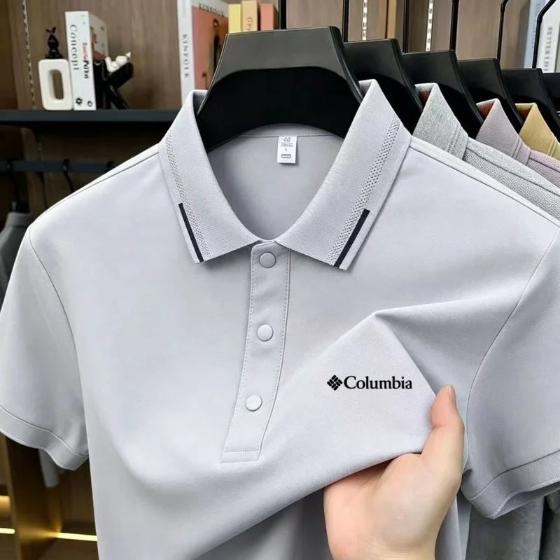 2026 Columbia Style  embroidery summer  ice silk short sleeved polo shirt quick drying breathable business casual T-shirt top
