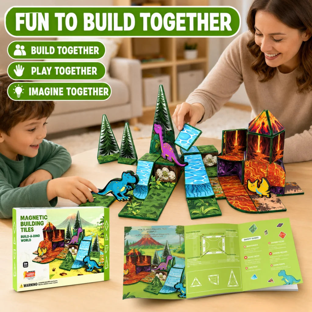 Dinosaur Magnetic Building Blocks, 44PCS, Creative 3D Tiles Set, STEM Educational Toys, Kids Birthday Gift.