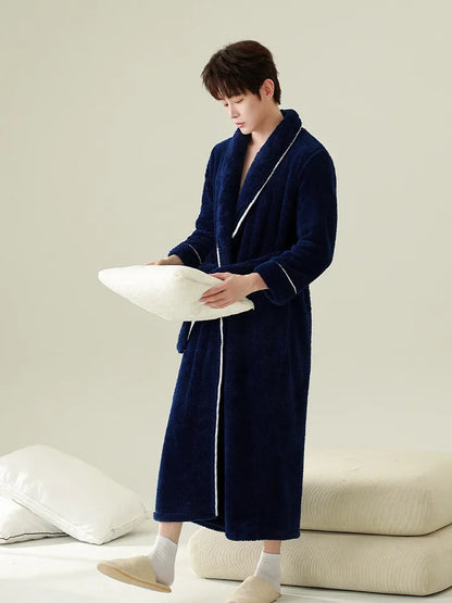 Autumn Winter Nightgown Double-sided Velvet Love Hotel Bathrobe Plus Long Coral Velvet Robe Nightgown Comfortable Both Men Women