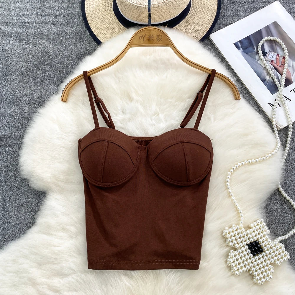 Sexy Fashion Design Camisole Tank Top Women Slim Fit Outerwear Spicy Base Shirt Sexy Backless Vest Short Straight Cut Bodycon