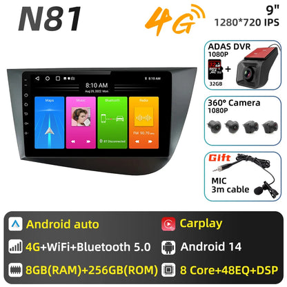 Carplay For Seat Leon 2 MK 2 2005 - 2012 Car Radio Car Multimedia Player Android Auto GPS Navigation Head Unit Stereo 2 Din 4G