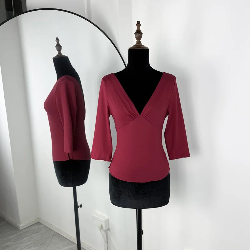 Tossy Summer V-Neck Sexy T-Shirts Top Women Patchwork Casual Solid Slim Commute Y2k Top Pullover Female Backless Tee Top 2026