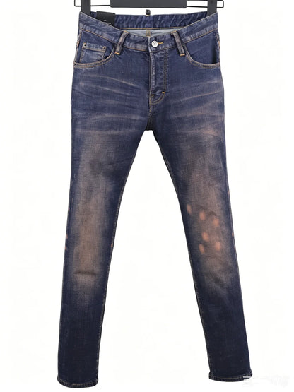 6058 Four Seasons New Men's Wash Grinding Hole Patch Paint Splash Ink Micro-bullet Leg Grey Jeans for Men