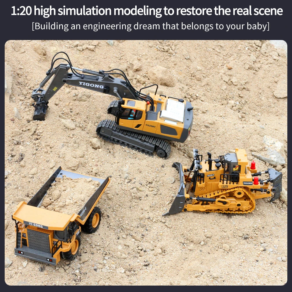 4WD RC Excavator Bulldozer Alloy Dump Truck Electric Remote Control Loading and Unloading Construction Vehicle Model Toy Gift