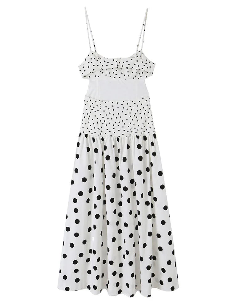 HH Women Summer Coquette Feminine Polka Dot Sleeveless Dress Spring Waist Cutout Fitted Waist Maxi Lightweight Dress For Daily