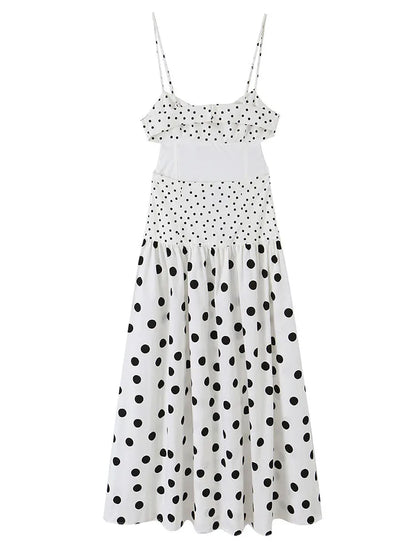 HH Women Summer Coquette Feminine Polka Dot Sleeveless Dress Spring Waist Cutout Fitted Waist Maxi Lightweight Dress For Daily
