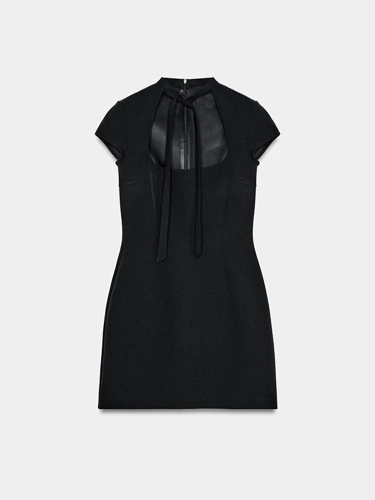 Elegant Short Sleeve Square Collar  Knot Decorated Dress ZA2026 New Summer Women's Fashion Company Annual Meeting