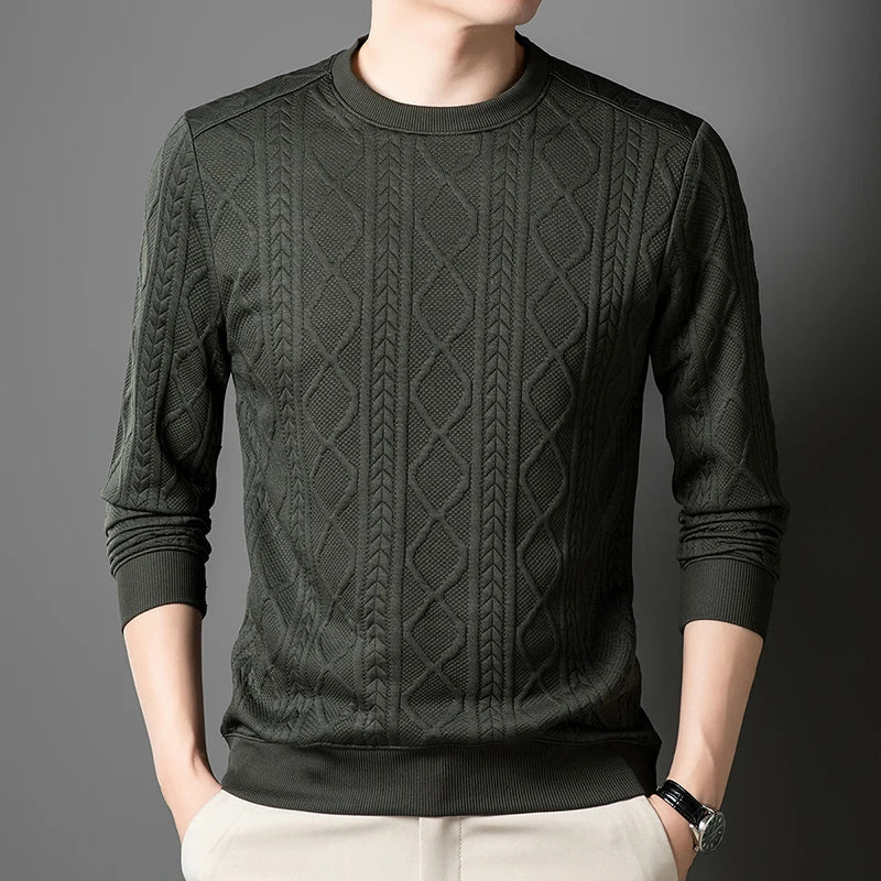 New Best-selling Fashion Men's Fried Dough Twists Shape Warm Top Long Sleeve Sweater Outdoor Office Round Neck