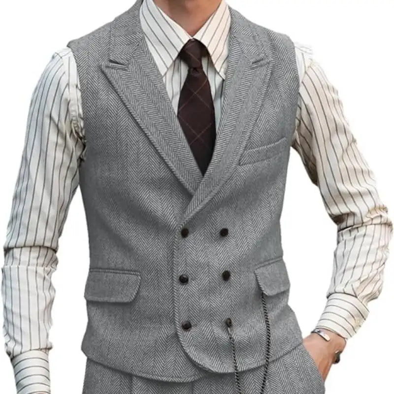 Men Vest Brown Suede Leather Gentleman Business Waistcoat Vintage Regular Slim Autumn Winter Banquet Men's Suit Vest