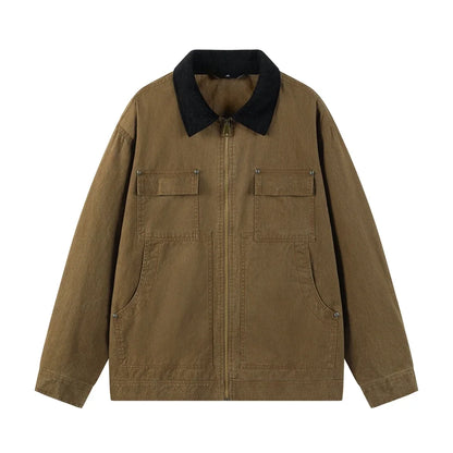 Men's Washed Cotton Denim Jacket American Vintage Multi-Pocket Lapel Workwear Jacket Men 2025 Loose-Fit Business Casual Menswear