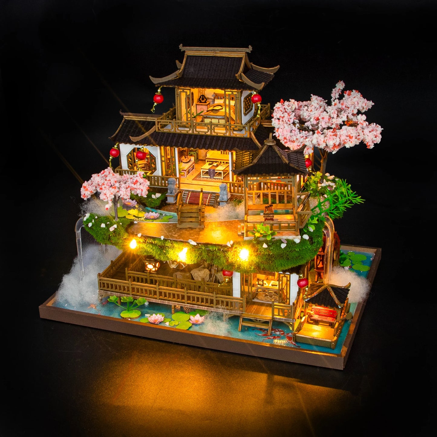 DIY Wooden Miniature Building Kit Doll Houses with Furniture Chinese Ancient Casa Dollhouse Handmade Toys for Girls Xmas Gifts