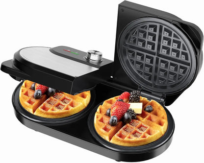 Double Waffle Maker 6 Inch, 1400W Belgian Waffle Maker for Breakfast and Snacks
