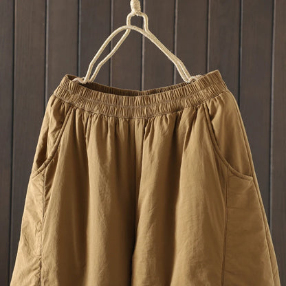 Women's Thickened Cotton Pants High Density Retro Autumn Winter Harem Pants Elastic Waist Warm Cotton Filled Casual Trousers