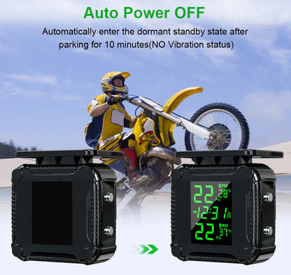 Powstation TPMS Wireless Motorcycle Tire Pressure Monitoring System Solar Charge Tyre Temperature Alarm System Colorful Display