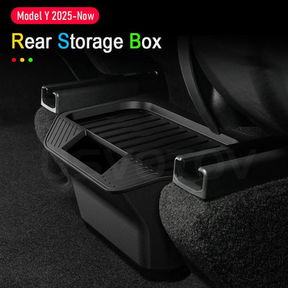 2025 2026 for Tesla Model Y Juniper Trash Can Rear Center Console Organizer Backseat Storage Box with Lid Floor Pads Accessories