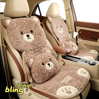 Cartoon 3D Bear Universal Car Seat Cushion Covers Plush Backrest for Autumn Winter Warm Cute Designed Seat Accessories