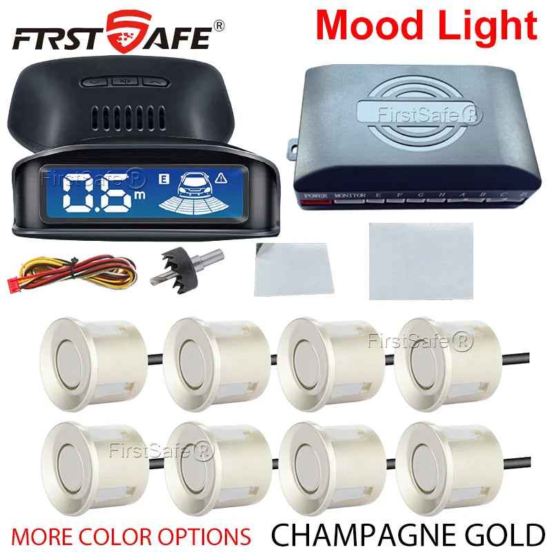LED Reverse Radar 8 Sensors Backlight Display Voice Prompt Detection System Universal Auto Parking Safety Auxiliary Accessories